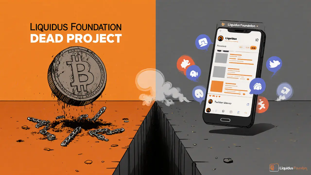 Two LIQ tokens side by side: one dead and buried, the other bright and floating above a mobile app.