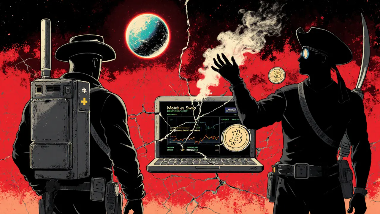 A Space Cowboy and Space Pirate face each other across a fading trading interface, symbolizing the divide between ownership and speculation.