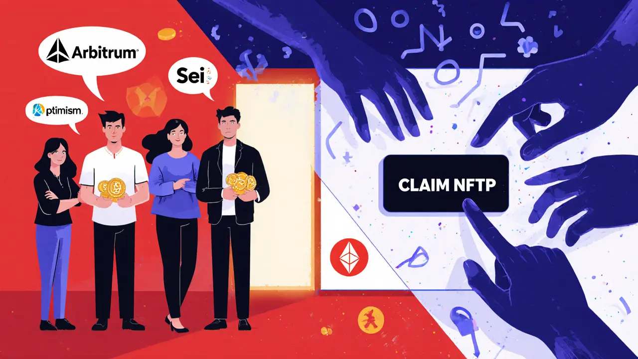 Split scene: verified crypto teams handing out tokens vs. a person having wallet stolen by shadowy hands.