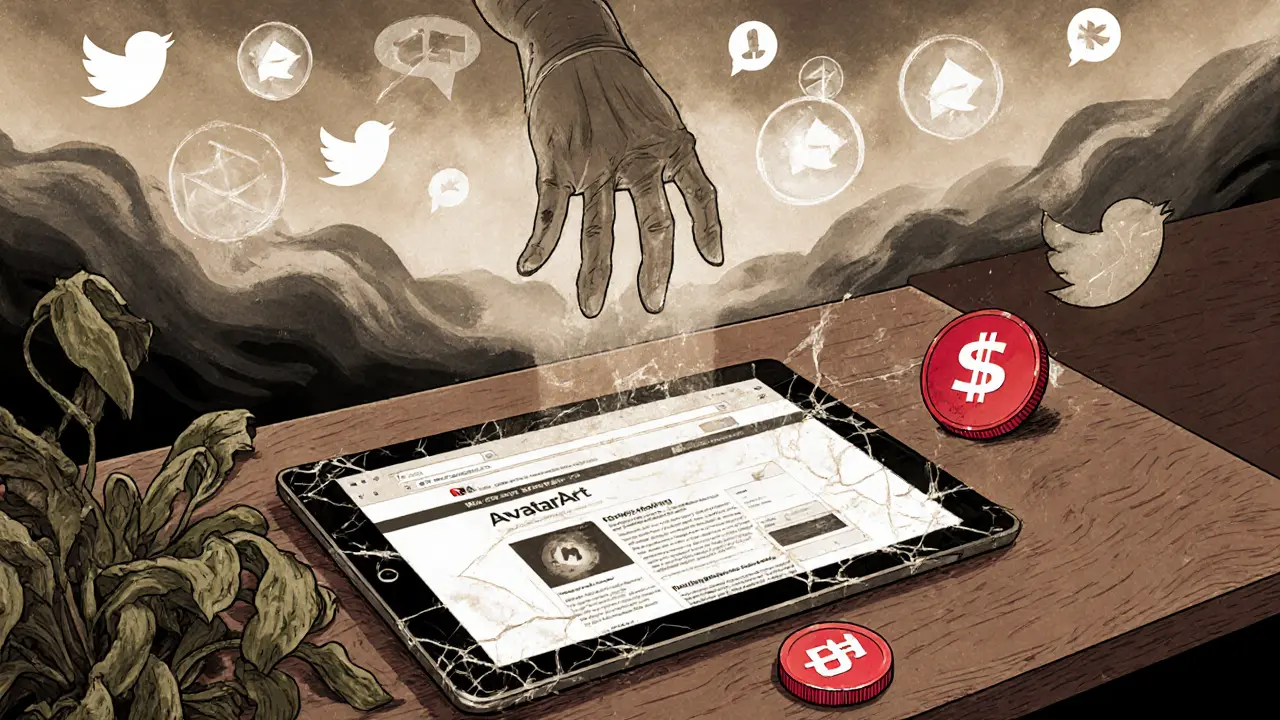 Frozen tablet with AvatarArt homepage beside a falling BNU token