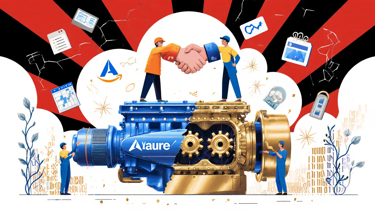 A hybrid blockchain engine blends BaaS and custom components, symbolizing the future of enterprise tech.