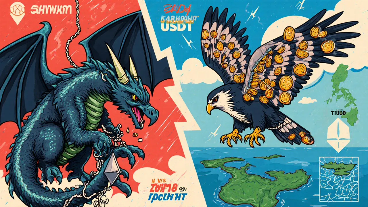 Ethereum dragon slowed by fees versus TON falcon flying fast with JUSDT coins