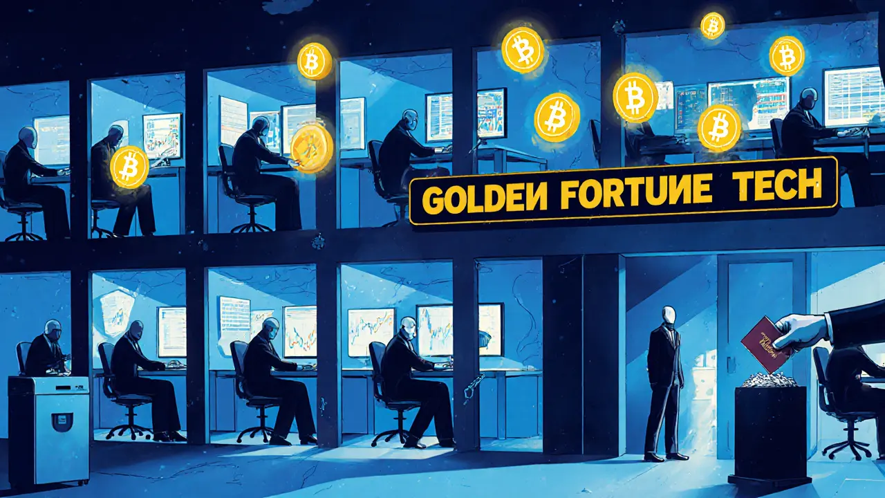 Faceless workers are trapped in a fake tech compound, typing fraud scripts while their passports are destroyed.