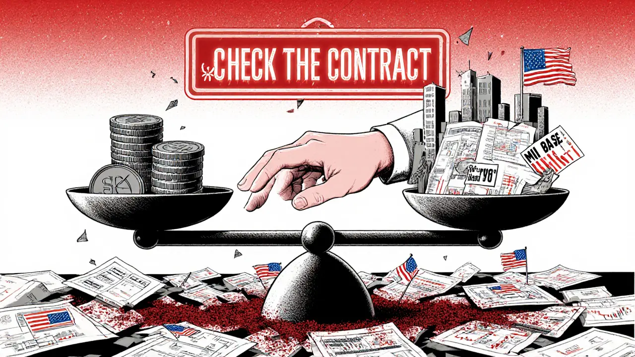 A broken scale tilts between legitimate crypto and scams, with a hand reaching toward it amid falling trading charts.