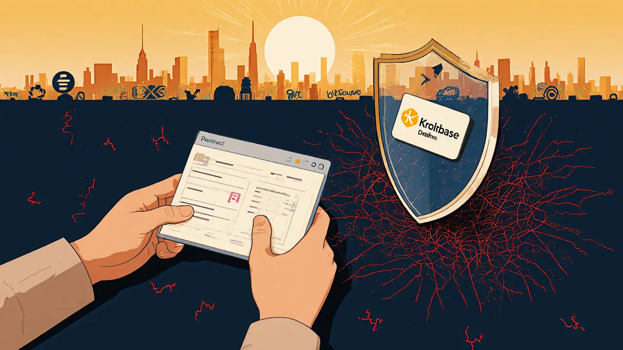 A person safely using a hardware wallet and debit card, protected from chaotic illicit crypto flows.