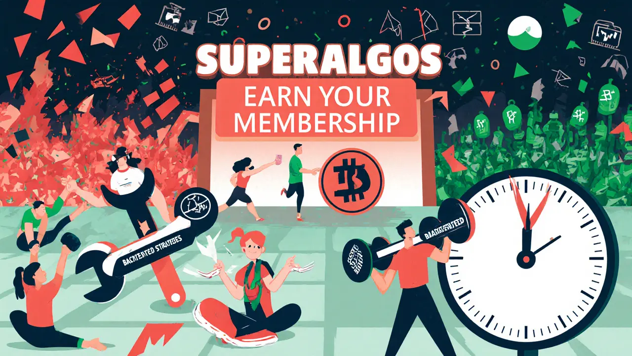 Gym where users earn SA tokens by teaching trading strategies, symbolizing community-driven crypto platform.