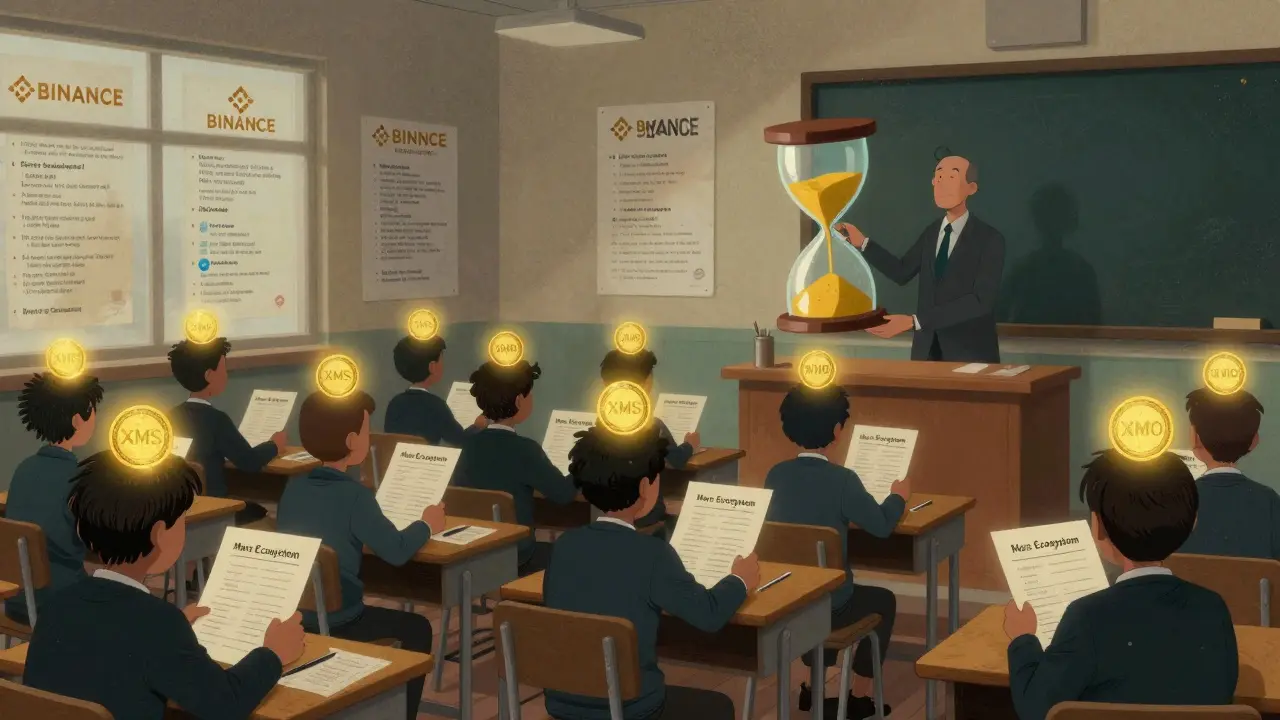 Thousands of students in a classroom, only 40,000 glowing with XMS tokens as time runs out.