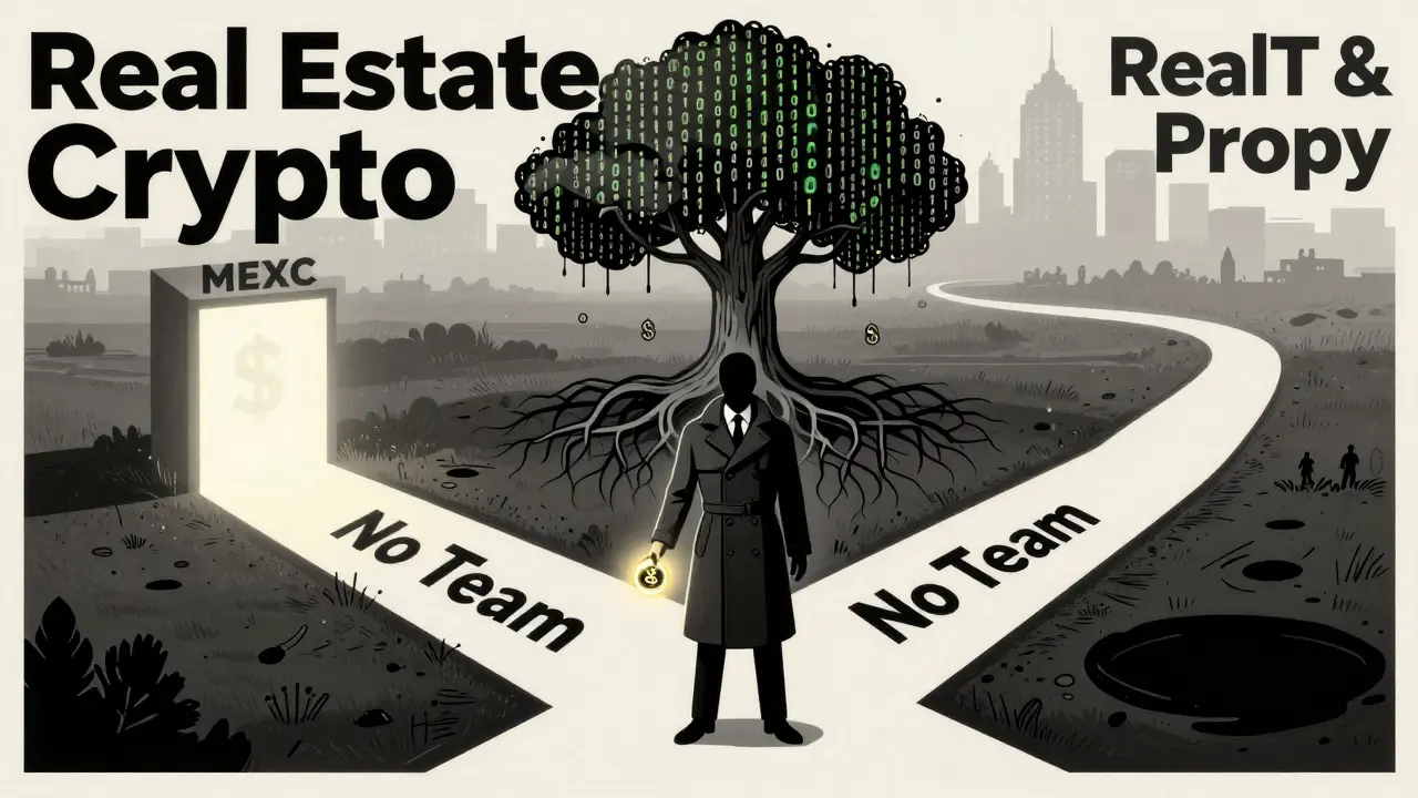 Faceless figure at a crossroads of crypto paths, holding a NERVE token under a binary tree, Polish poster style.