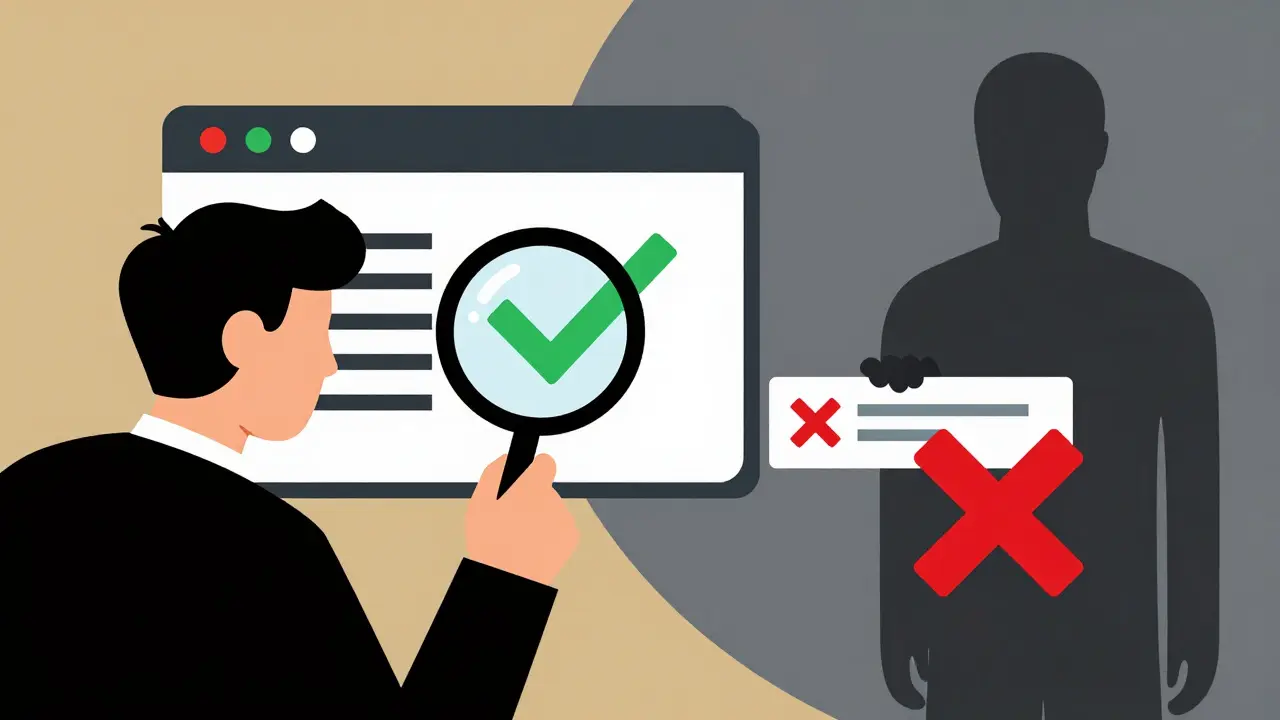 Person verifying secure website while avoiding fake link scam.