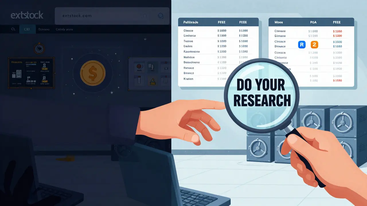 Split image: chaotic crypto gambling site vs. clean, secure trading platforms with a hand reaching toward the light.