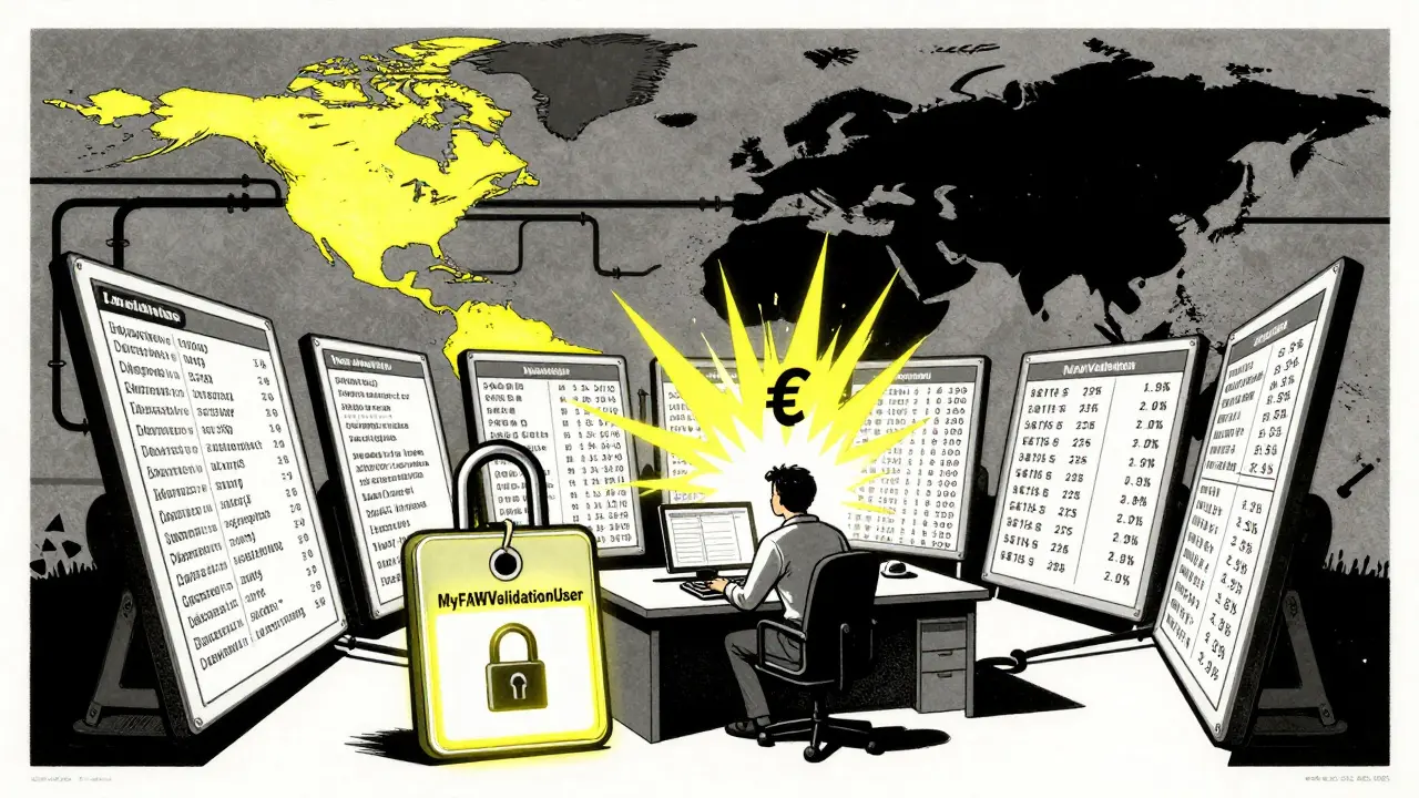 A data analyst confronts mismatched data types, with a glowing validation user badge and global connectivity map.