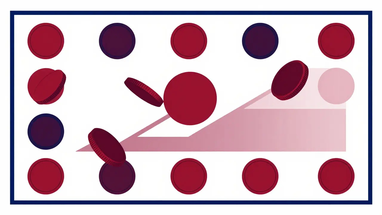 Geometric coin shapes representing token supply and market value distribution limits.