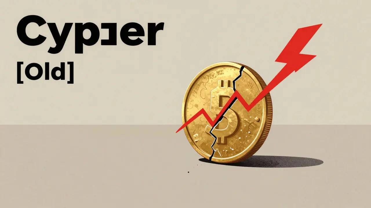 A cracked golden coin with a jagged red line graph symbolizing market volatility and decline.