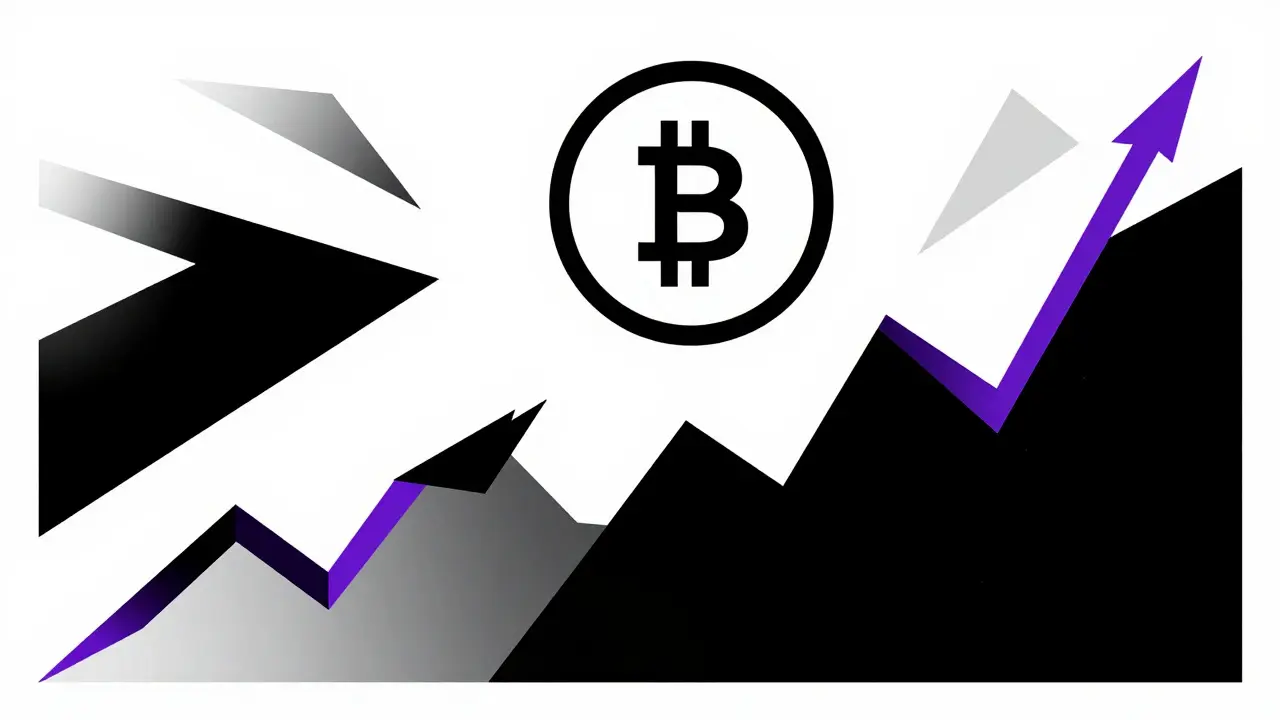 Stylized digital token floating over a jagged, abstract financial chart in a high-contrast art style.
