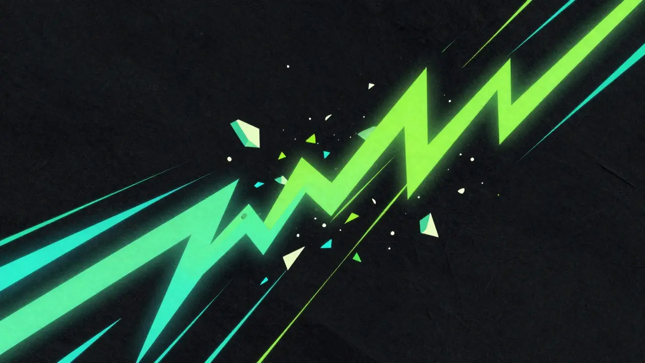 Abstract neon streaks and geometric shapes symbolizing fast crypto transactions