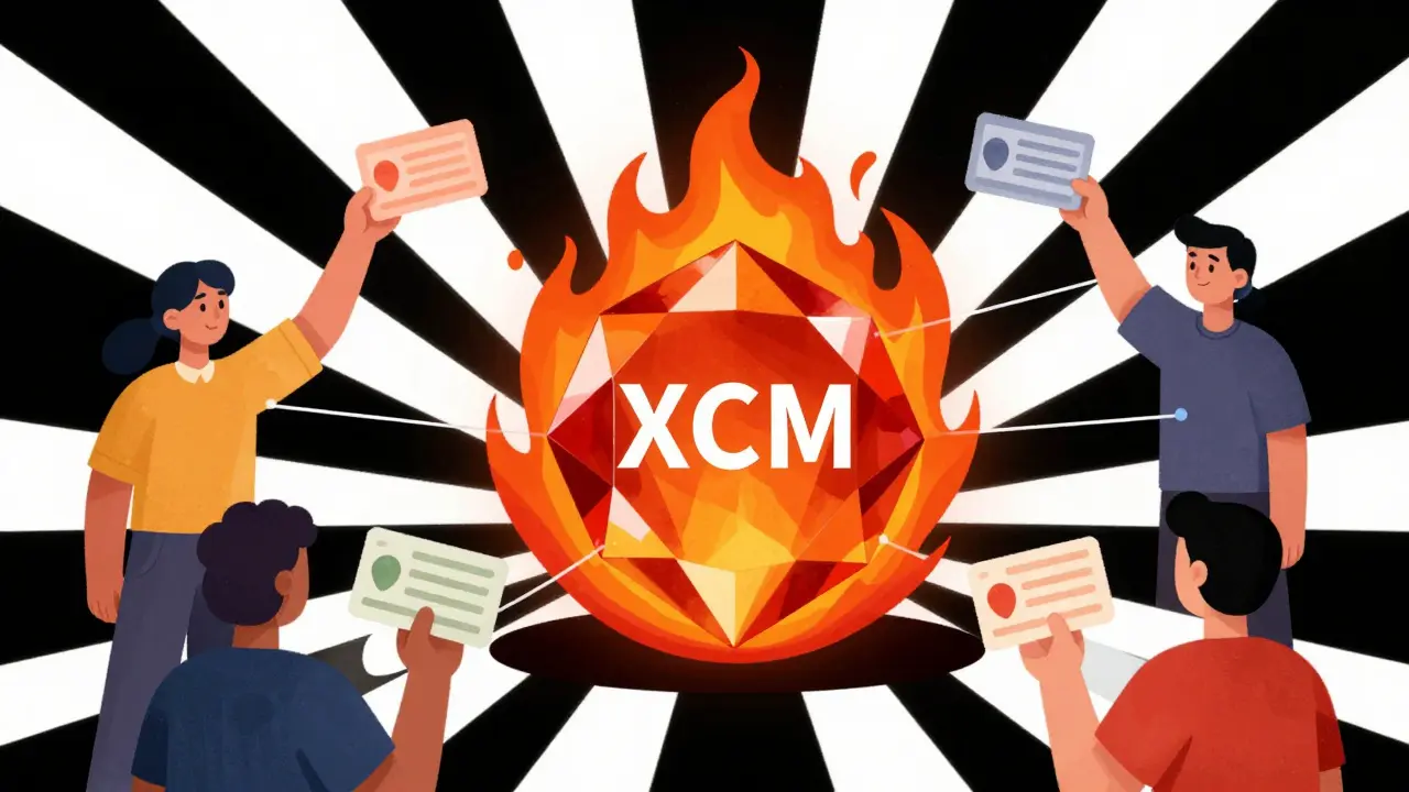Graphic art showing a burning token representing deflationary mechanics