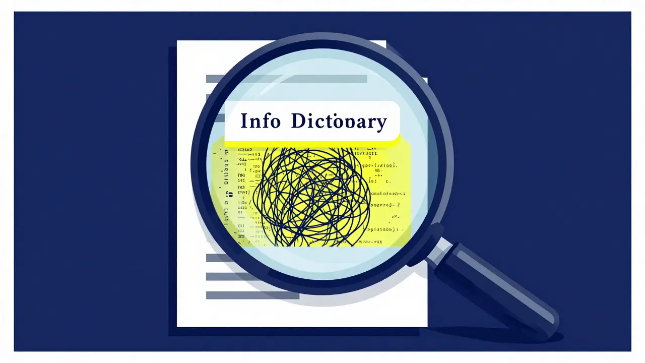 Graphic design showing a magnifying glass revealing hidden complex data layers beneath a simple PDF file.