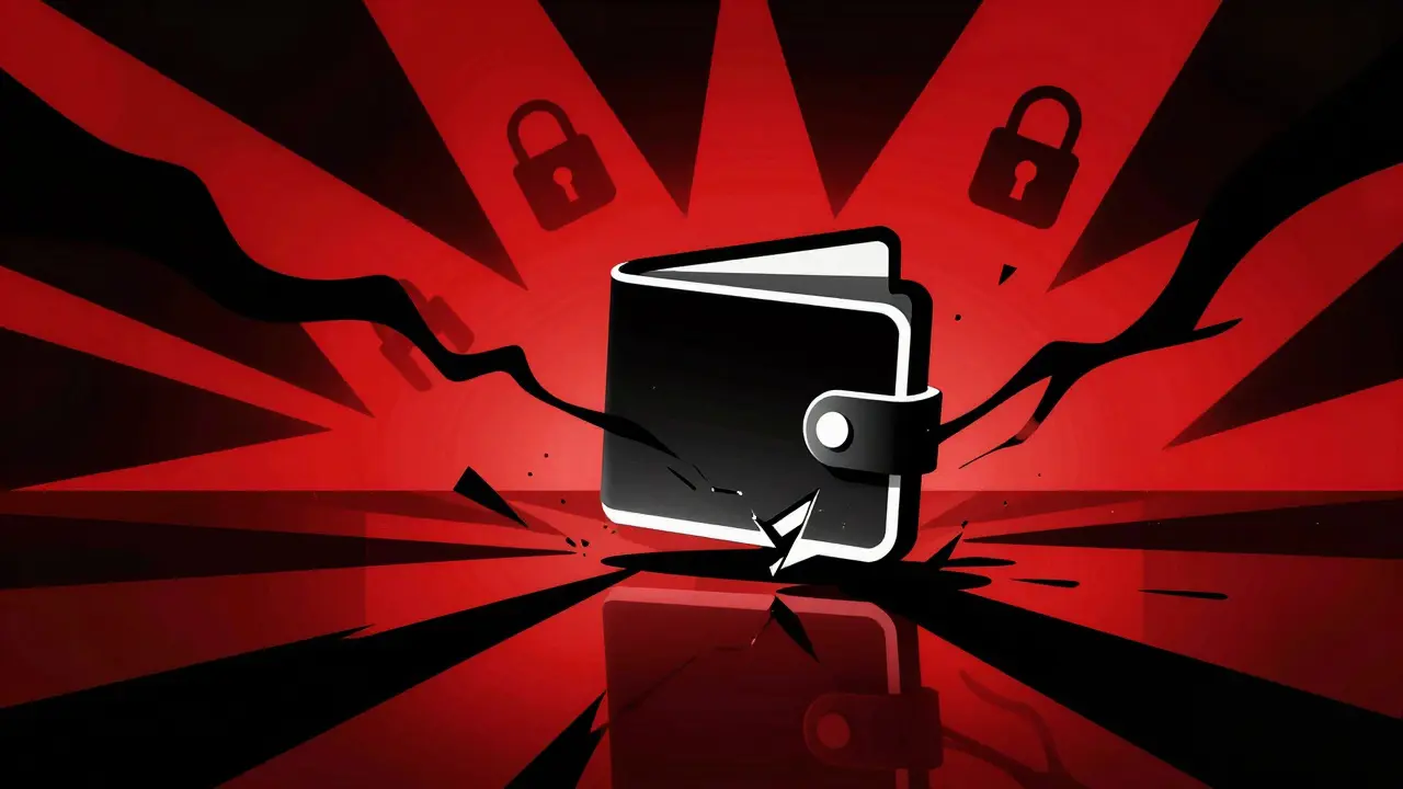 Graphic illustration of a wallet being drained by shadowy phishing tendrils.