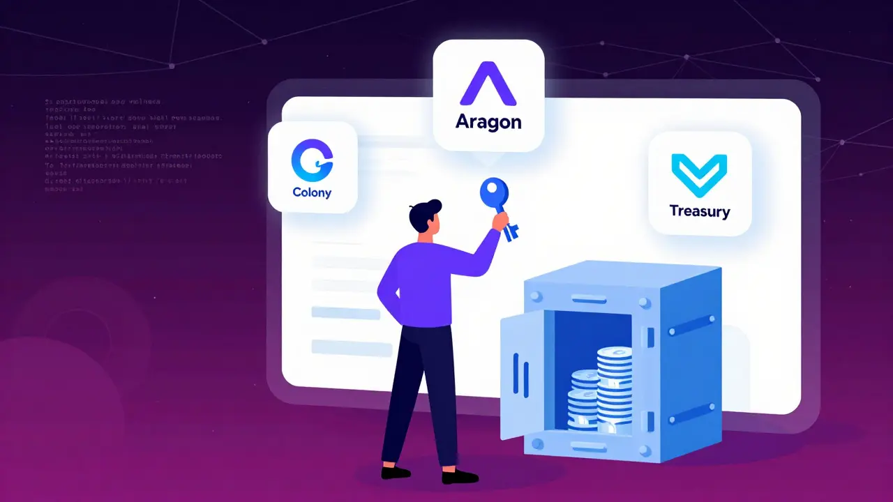 Person using digital tools to launch a DAO and access a transparent treasury.