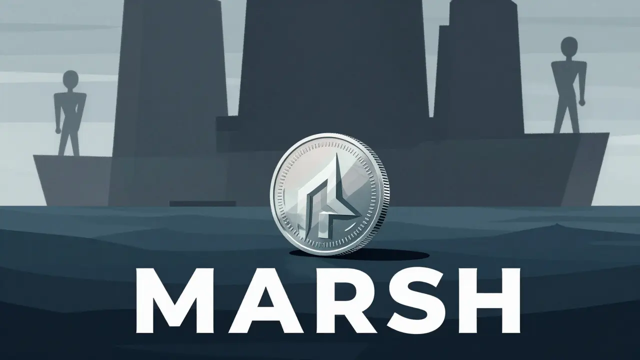 Small fragile coin floating on dark water near large shadowy competitor silhouettes