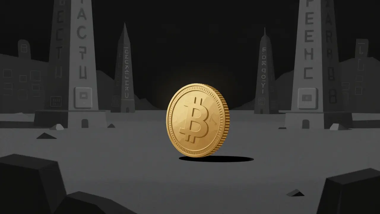 Solitary coin floating in vast void symbolizing crypto risk and isolation