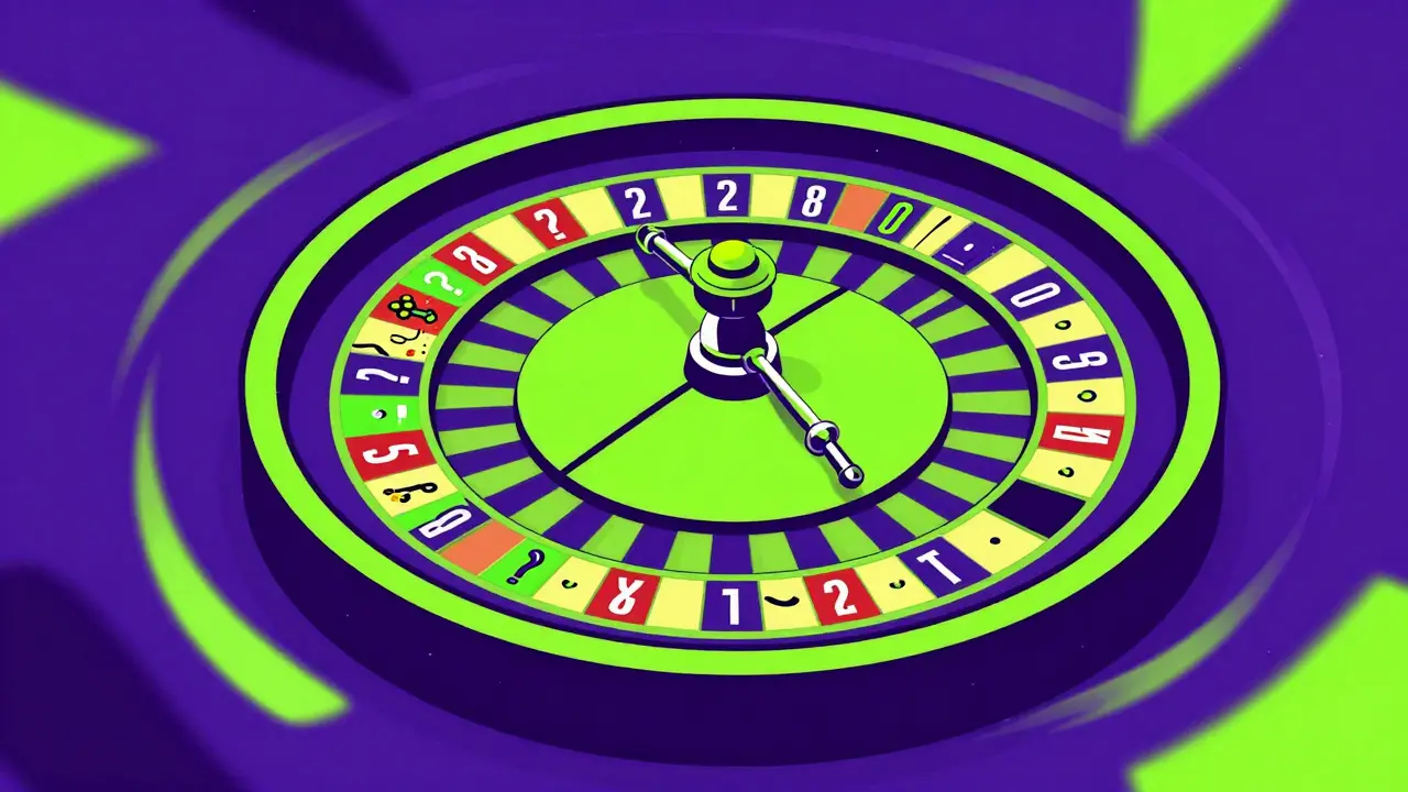 A chaotic roulette wheel with question marks depicting extreme market volatility.