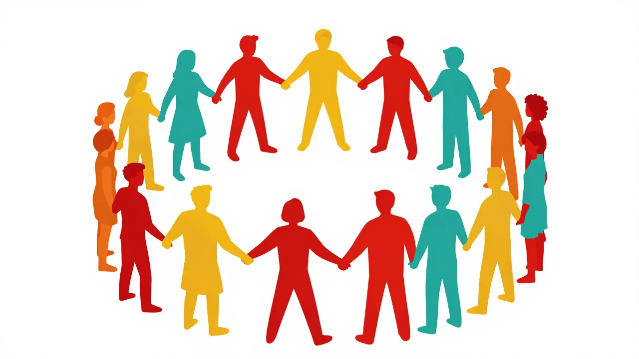 Abstract figures forming protective circle