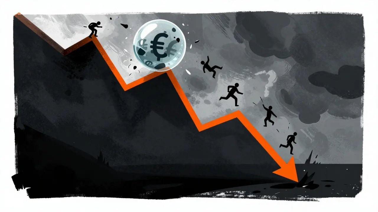 Graphic illustration showing a crashing stock graph turning into a dangerous abyss.