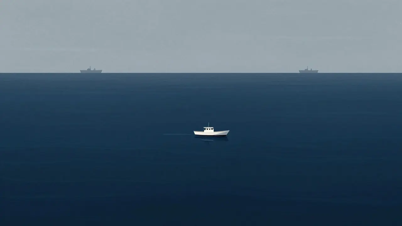 Minimalist illustration of a tiny boat on a vast, empty ocean, representing low trading volume and liquidity.