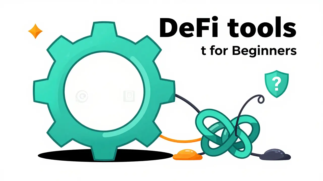 Abstract gears untangling chaotic wires symbolizing easier DeFi