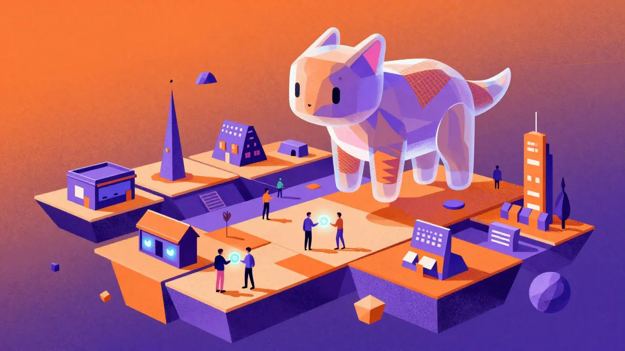 Abstract illustration of a virtual metaverse with NFT creatures