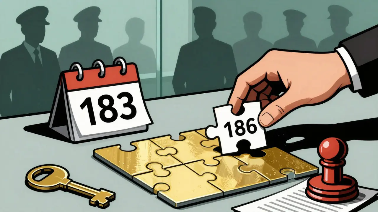 Artistic depiction of assembling residency puzzle with calendar and documents