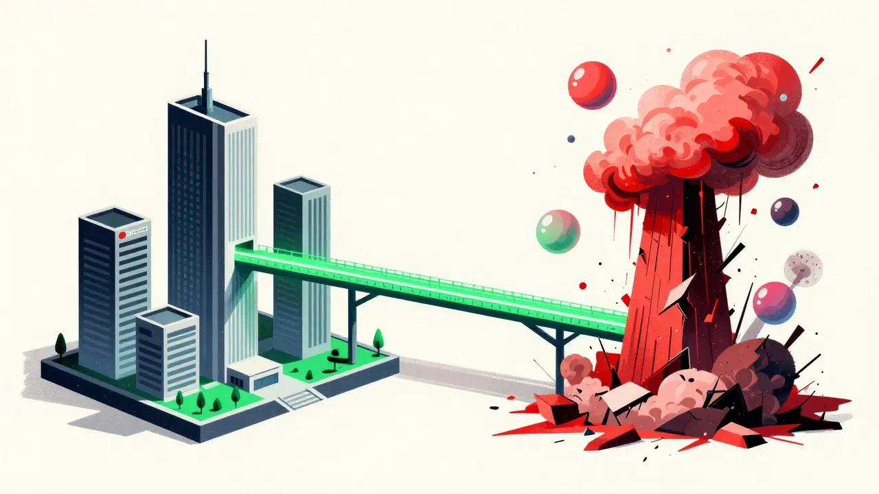 Contrast between stable corporate virtual platforms and chaotic speculative towers