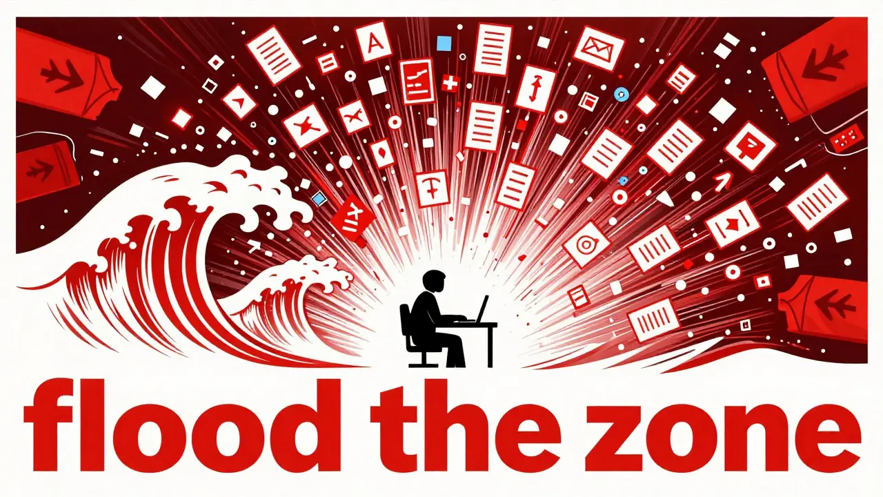 Data wave crashing over an overwhelmed security analyst