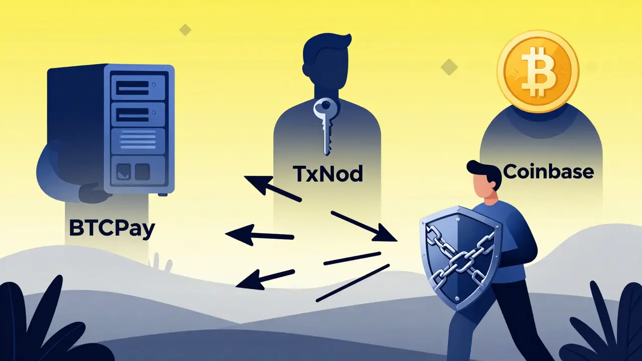 Graphic illustration of merchants choosing different crypto payment gateway paths