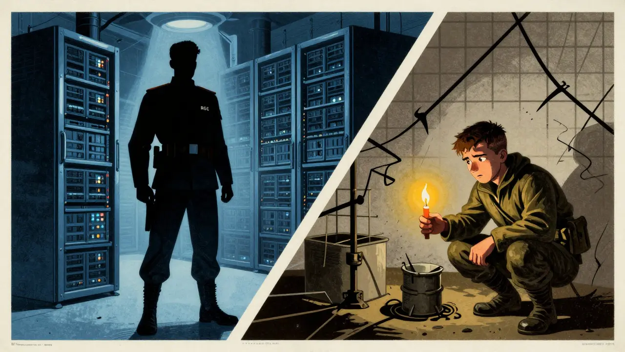 State vs private miner contrast in Polish poster illustration