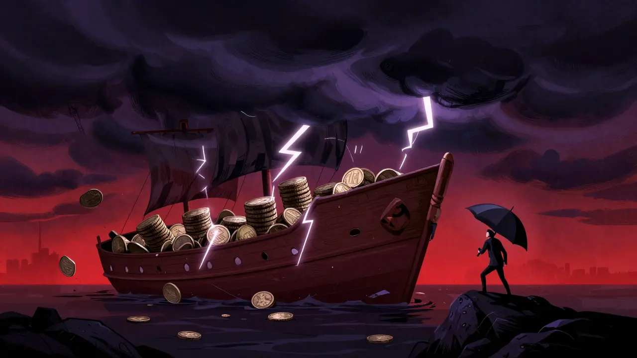 Stormy seas threatening crypto assets, symbolizing hack risks