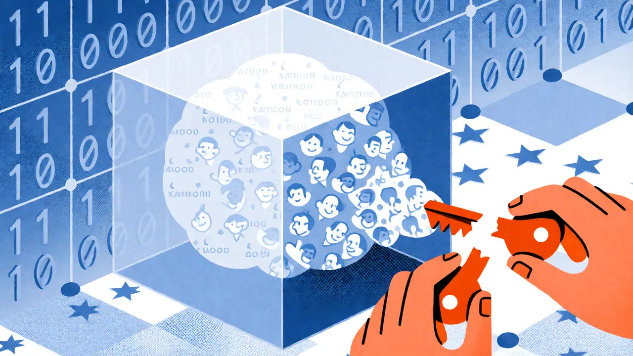Abstract view of GDPR data deletion via key destruction on a blockchain.
