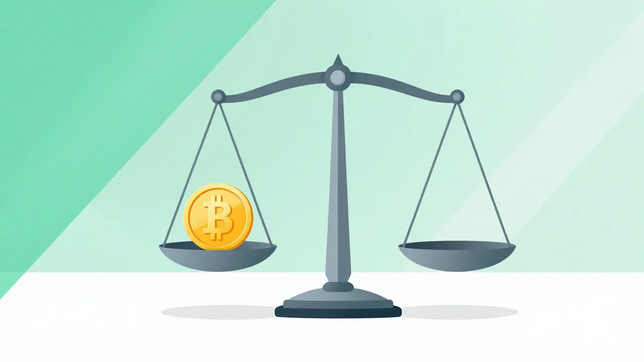Balance scale with gold coin representing efficient Proof of Stake mechanism