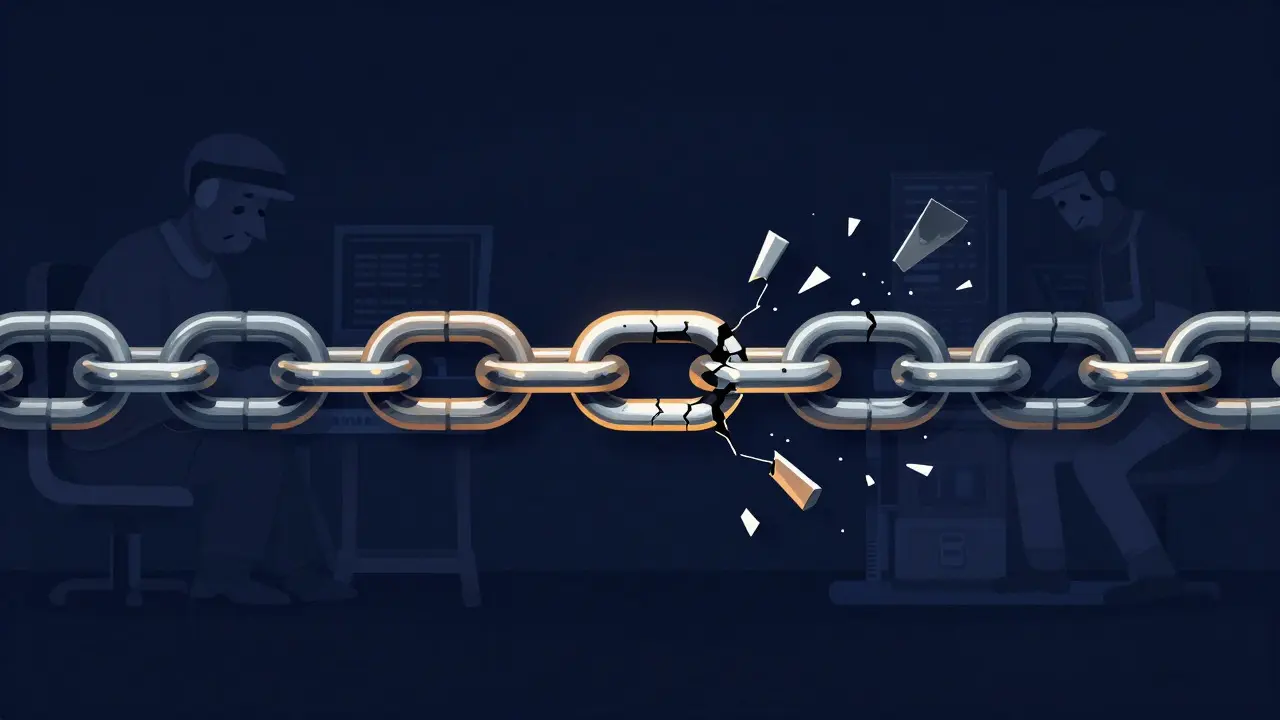 Chain of links showing the impact of altering one block