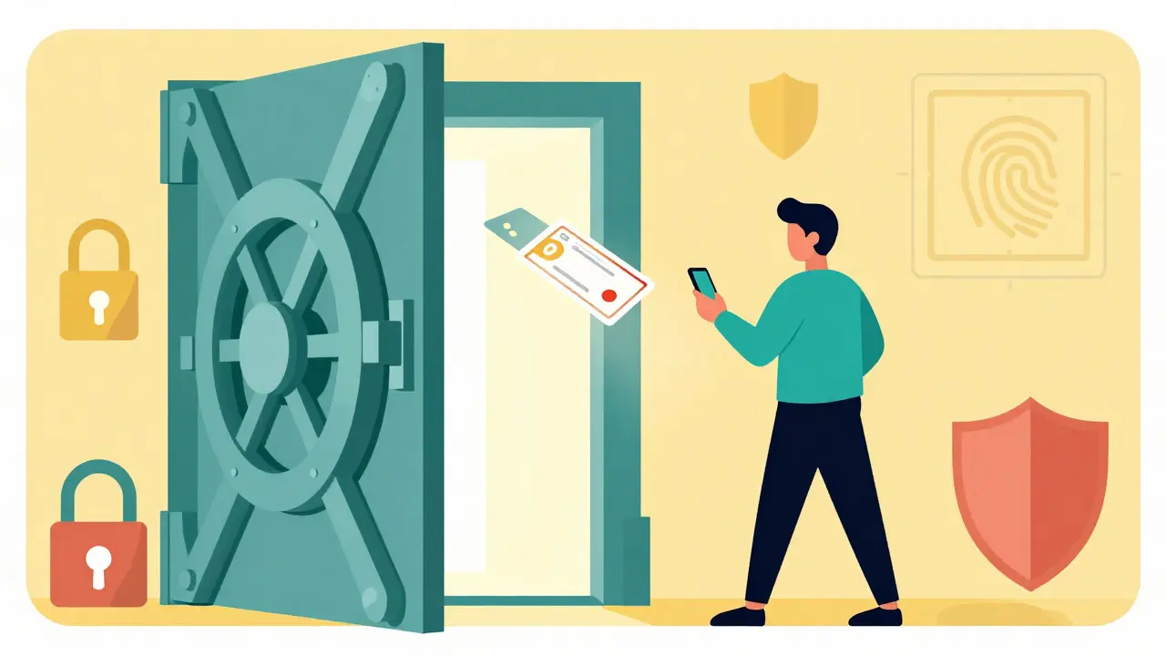 Vault opening to release a trading card to a user holding a phone