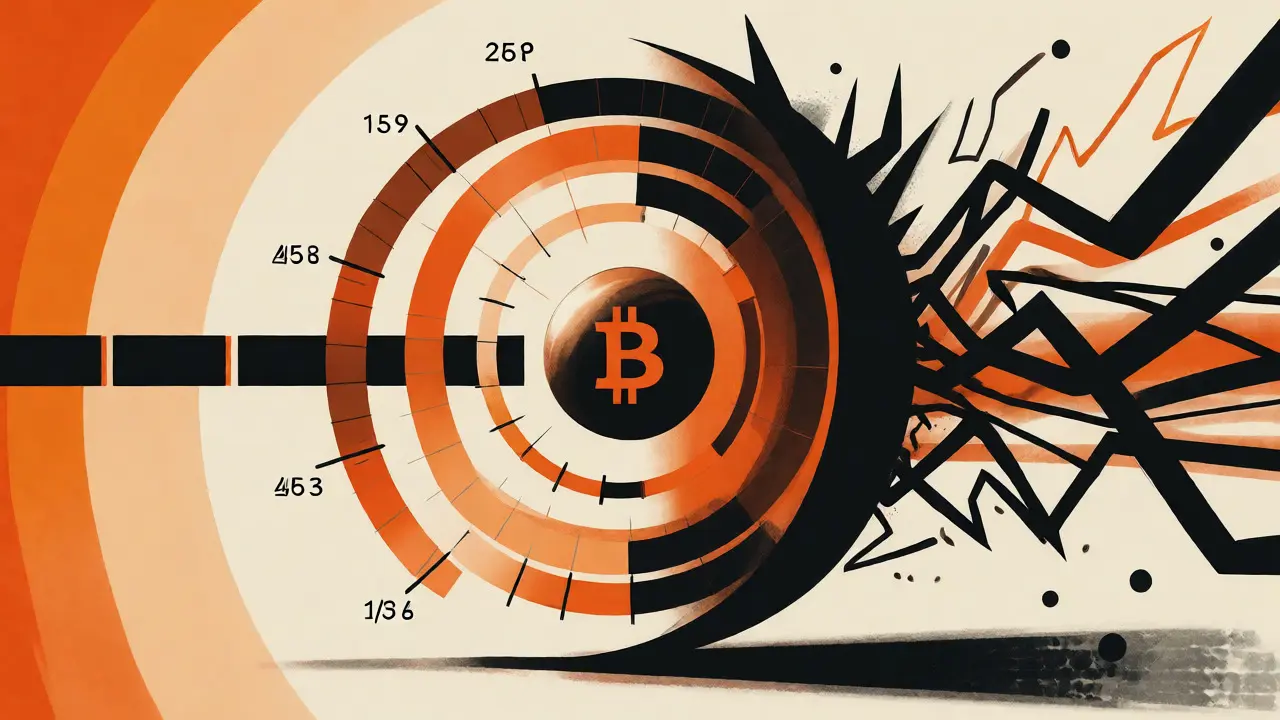 Abstract graphic showing a secure blockchain core protected from chaotic external attack vectors by layered shields.