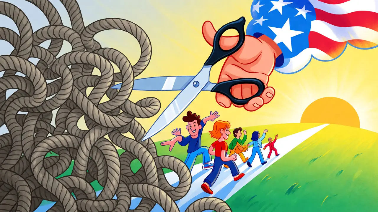 Artistic depiction of regulatory chaos being cut away to reveal a clear path for crypto innovation and investment.