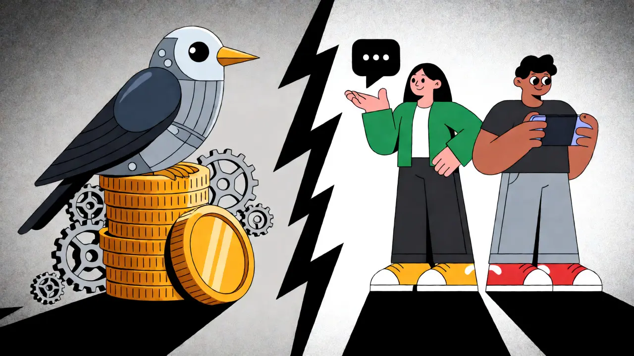 Split illustration comparing Bird Finance mechanics with other bird-themed crypto projects.