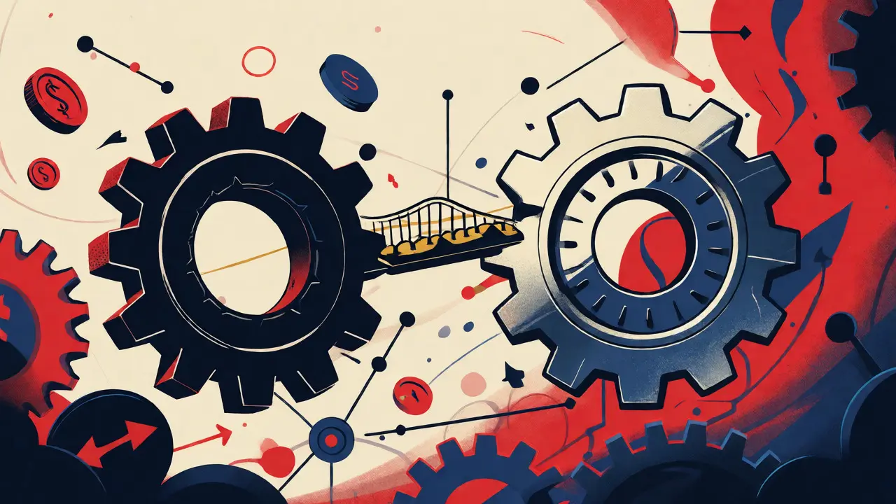 Abstract cartoon showing disconnected gears representing traders and liquidity providers.