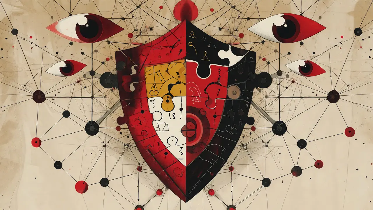 Abstract illustration of a geometric shield symbolizing smart contract security