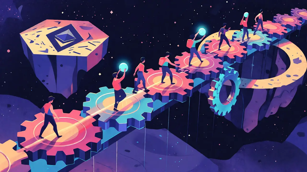Illustration of a bridge connecting Ethereum and BSC blockchains