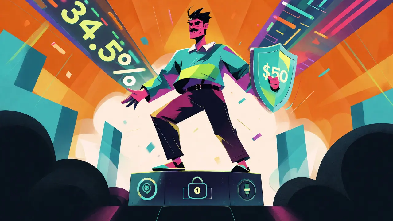 Illustration of a person holding a shield over a staking vault