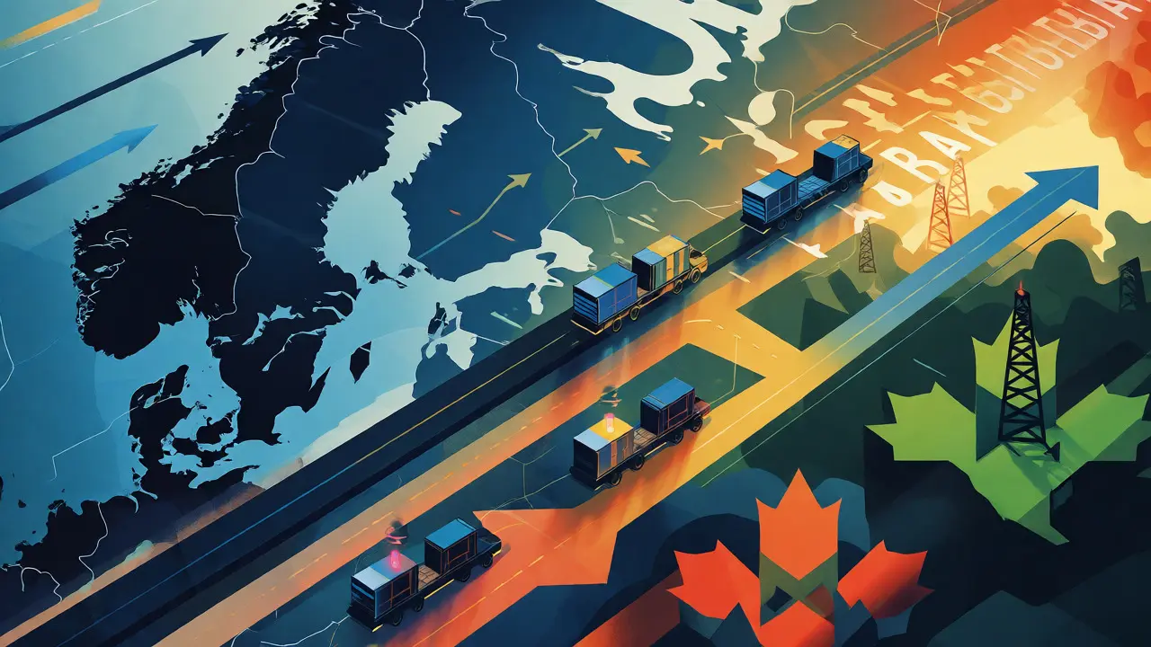 Illustration of miners migrating from Sweden to other countries via stylized roads and maps.