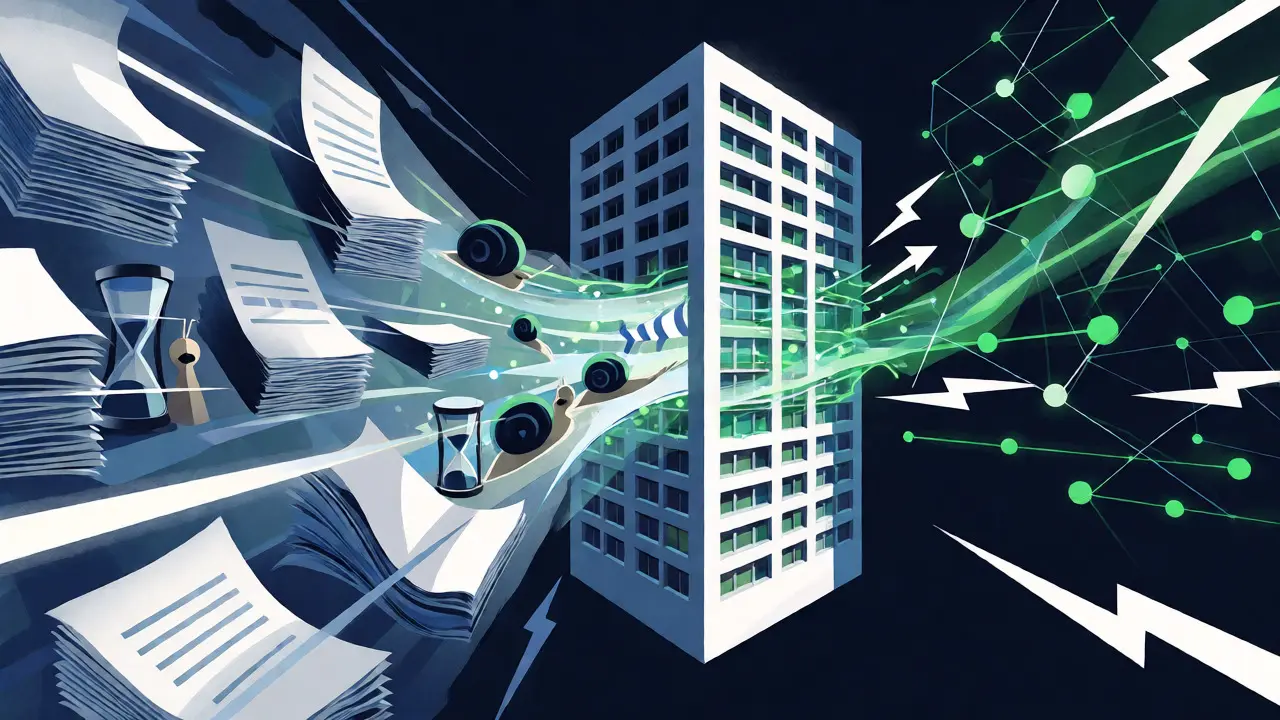 Streamlined digital flow replacing bureaucratic delays in real estate transactions.